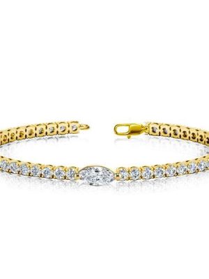 18K Gold Plated Sterling Silver Tennis Bracelet with Marquise and Round Cut Stones