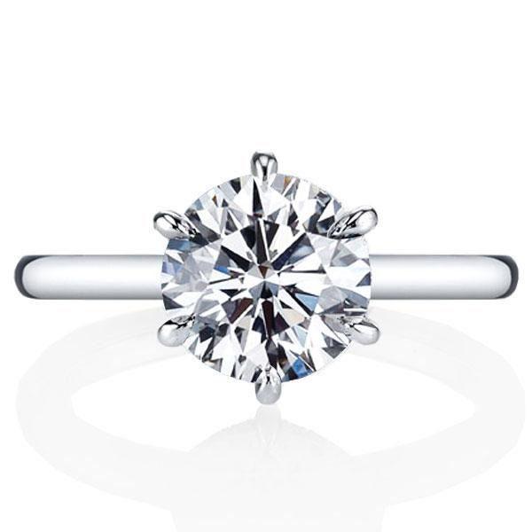 Classic Solitaire Created White Sapphire Engagement Ring - 925 Sterling Silver