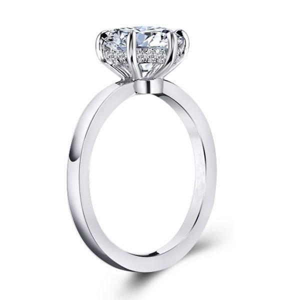 Classic Solitaire Created White Sapphire Engagement Ring - 925 Sterling Silver