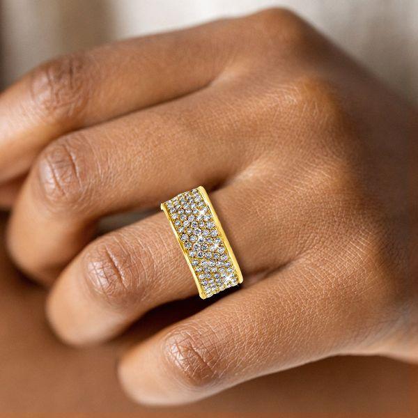 Micro Pave Half Eternity Wedding Band for Women - 18K Gold Plated Sterling Silver