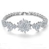 White Sapphire Flower Bracelet - Sterling Silver Floral Design