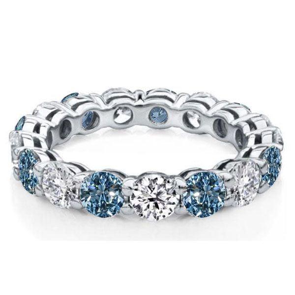 White and Blue Topaz Eternity Band Ring in 925 Sterling Silver for Women