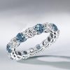 White and Blue Topaz Eternity Band Ring in 925 Sterling Silver for Women