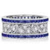 Art Deco Blue Sapphire Wedding Band - 925 Sterling Silver Anniversary Ring