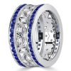 Art Deco Blue Sapphire Wedding Band - 925 Sterling Silver Anniversary Ring