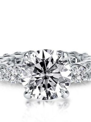 Round Created White Sapphire Eternity Engagement Ring in Rhodium Plated Sterling Silver