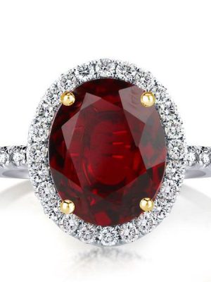 Halo Oval Garnet Engagement Ring in Sterling Silver