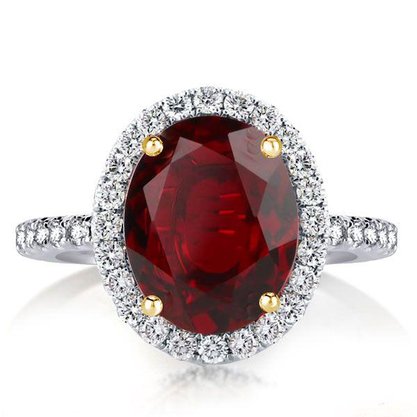 Halo Oval Garnet Engagement Ring in Sterling Silver