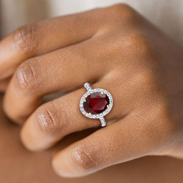 Halo Oval Garnet Engagement Ring in Sterling Silver