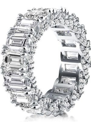 Emerald Cut Created White Sapphire Eternity Wedding Band in 925 Sterling Silver