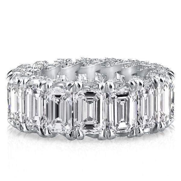 Emerald Cut Created White Sapphire Eternity Wedding Band in 925 Sterling Silver