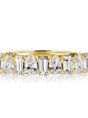 Half Eternity Wedding Band with Pear Cut Emerald Stones in 18K Gold Plated Sterling Silver