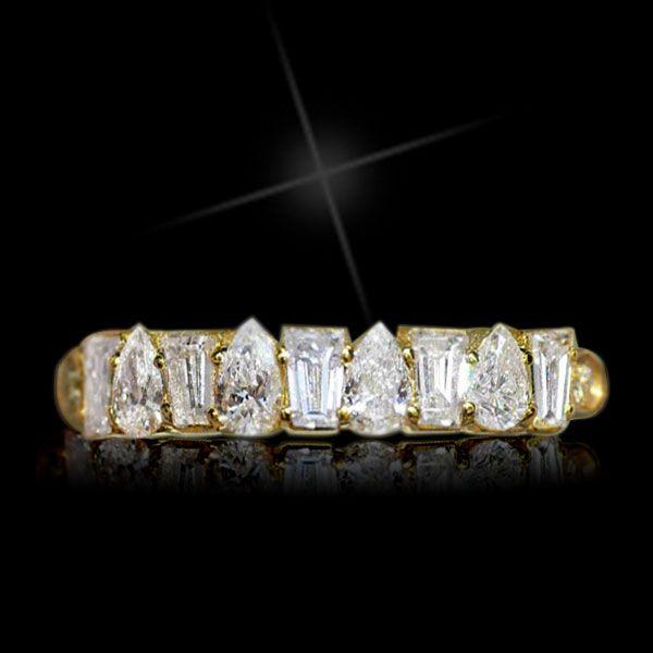 Half Eternity Wedding Band with Pear Cut Emerald Stones in 18K Gold Plated Sterling Silver