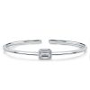 Emerald Cut White Sapphire Solitaire Bangle Bracelet in Sterling Silver