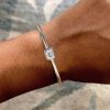 Emerald Cut White Sapphire Solitaire Bangle Bracelet in Sterling Silver