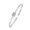 Emerald Cut White Sapphire Solitaire Bangle Bracelet in Sterling Silver