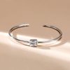 Emerald Cut White Sapphire Solitaire Bangle Bracelet in Sterling Silver