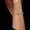 Emerald Cut White Sapphire Solitaire Bangle Bracelet in Sterling Silver