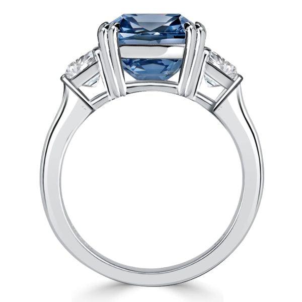Cushion Cut Blue Topaz 3 Stone Engagement Ring in Sterling Silver