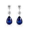 Blue Sapphire Pear Shaped Necklace and Earrings Jewelry Set in Rhodium Plated Sterling Silver