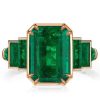 Emerald Cut Seven Stone Engagement Ring in 18K Gold Plated Sterling Silver