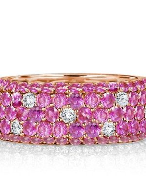 Five Row Pink Sapphire Eternity Wedding Band in 18K Rose Gold Plated Sterling Silver