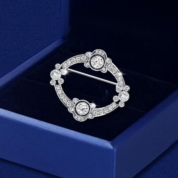 Art Deco Sterling Silver Brooch with Round Cut Oval Stones