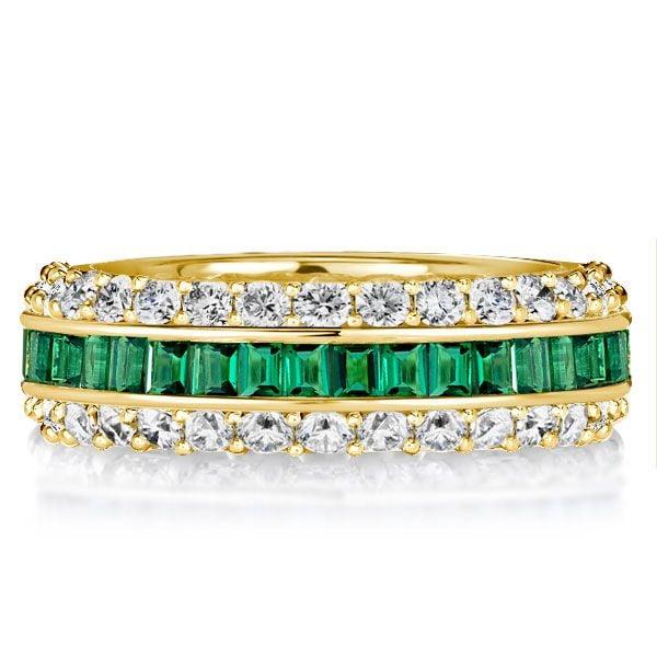 Triple Row Created White and Green Eternity Wedding Band in 18K Gold Plated Sterling Silver