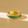 Triple Row Created White and Green Eternity Wedding Band in 18K Gold Plated Sterling Silver