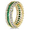 Triple Row Created White and Green Eternity Wedding Band in 18K Gold Plated Sterling Silver