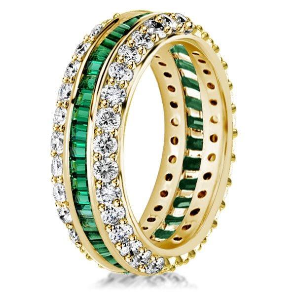 Triple Row Created White and Green Eternity Wedding Band in 18K Gold Plated Sterling Silver