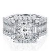 Three Stone Created White Sapphire Wedding Ring Set - 925 Sterling Silver