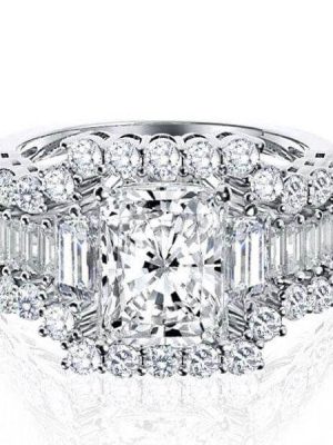 Three Stone Created White Sapphire Wedding Ring Set - 925 Sterling Silver