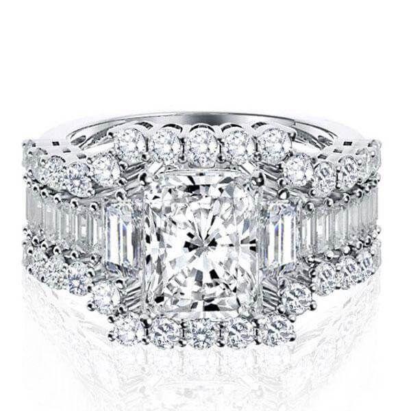 Three Stone Created White Sapphire Wedding Ring Set - 925 Sterling Silver
