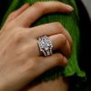 Three Stone Created White Sapphire Wedding Ring Set - 925 Sterling Silver