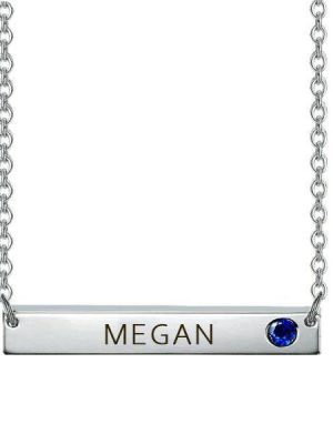 Personalized Sterling Silver Bar Necklace with Birthstone - Engravable