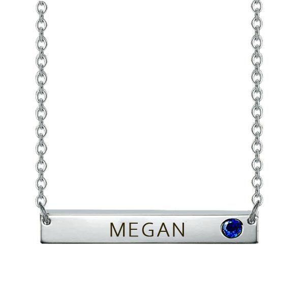 Personalized Sterling Silver Bar Necklace with Birthstone - Engravable