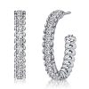 White Sapphire Hoop Earrings - Sterling Silver, Round Cut, 0.96 CTW