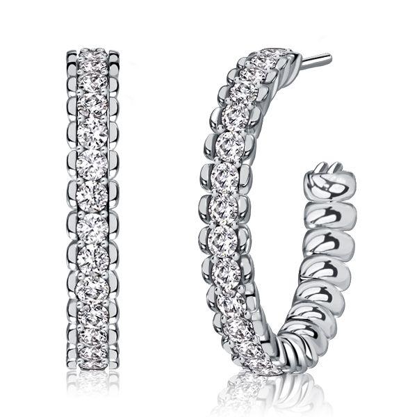 White Sapphire Hoop Earrings - Sterling Silver, Round Cut, 0.96 CTW