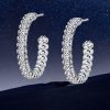 White Sapphire Hoop Earrings - Sterling Silver, Round Cut, 0.96 CTW