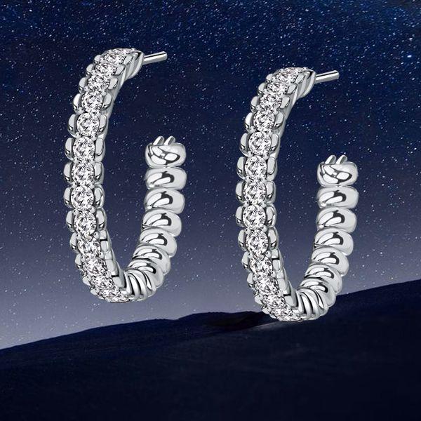 White Sapphire Hoop Earrings - Sterling Silver, Round Cut, 0.96 CTW