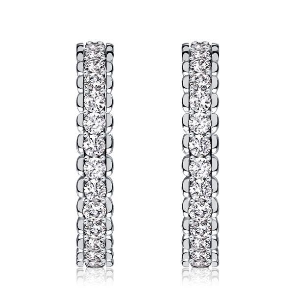 White Sapphire Hoop Earrings - Sterling Silver, Round Cut, 0.96 CTW