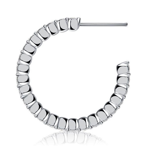 White Sapphire Hoop Earrings - Sterling Silver, Round Cut, 0.96 CTW