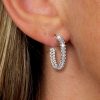 White Sapphire Hoop Earrings - Sterling Silver, Round Cut, 0.96 CTW