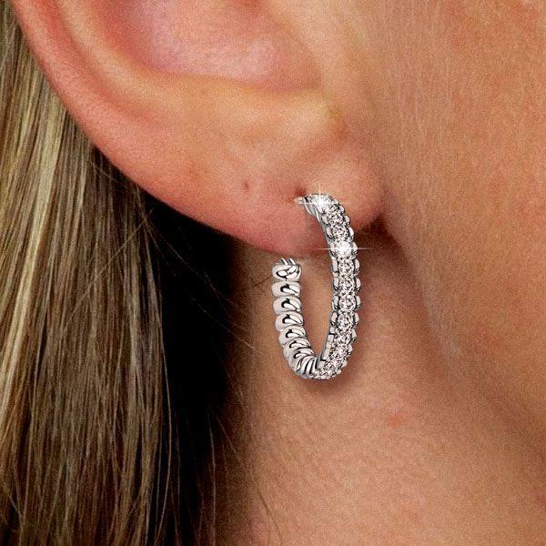 White Sapphire Hoop Earrings - Sterling Silver, Round Cut, 0.96 CTW
