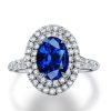 Blue Sapphire Halo Engagement Ring - 925 Sterling Silver