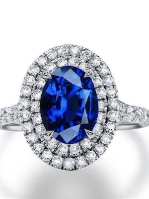 Blue Sapphire Halo Engagement Ring - 925 Sterling Silver