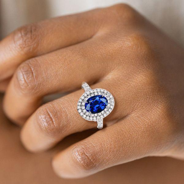 Blue Sapphire Halo Engagement Ring - 925 Sterling Silver