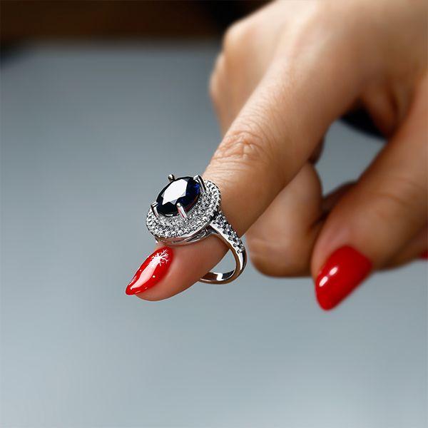 Blue Sapphire Halo Engagement Ring - 925 Sterling Silver