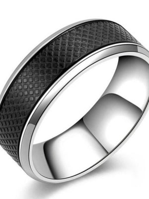 Two-Tone Intertwined Stainless Steel Wedding Band for Men - Silver & Black, 8mm